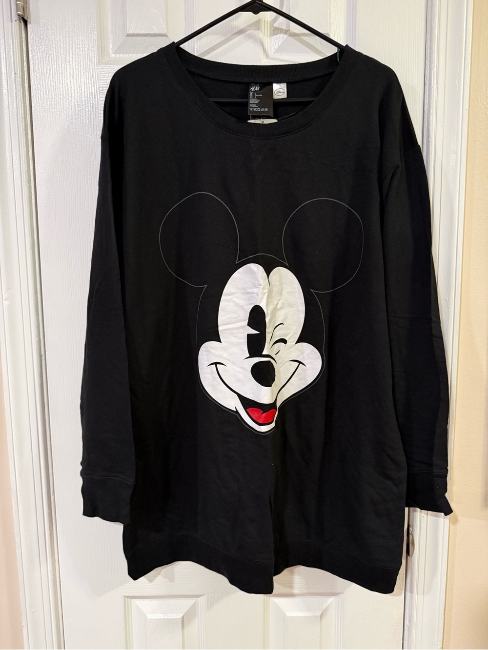 H&M Black Long-Sleeve Mickey Face Sweatshirt with White & Red Accents